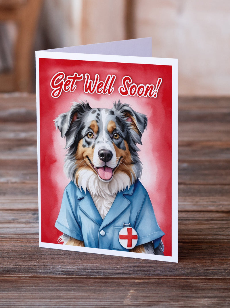 Australian Shepherd Get Well Soon Greeting Cards Pack of 8