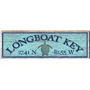 Longboat Key Sea Turtle Blue Latitude Longitude | Wall Art Print on Real Wood