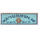 South Haven, MI Boat Wheel Blue Latitude Longitude | Wall Art Print on Real Wood
