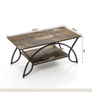 Rustic Farmhouse 2 Tier Brown Wood Coffee Table with Curved Metal Legs