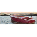 Welcome to Coeur d'Alene Sunset Vintage Boat DEC3 | Wall Art Print on Real Wood