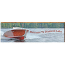 Welcome to Diamond Lake Vintage Speed Boat DEC3 | Wall Art Print on Real Wood