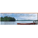 Welcome to Lake Sacheen Red Canoe in Lake DEC3 | Wall Art Print on Real Wood