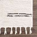 Riad Black Striped White Rug with Tassels