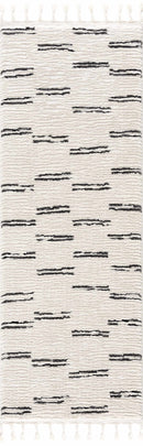 Riad Black Striped White Rug with Tassels
