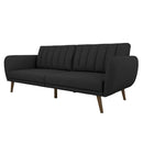 Dark Grey Linen Futon Sofa Bed with Modern Mid-Century Style Wooden Legs