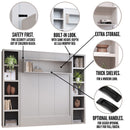 Easy-Lift Queen Murphy Wall Bed in White with Two Bookshelves