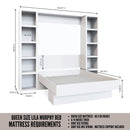 Easy-Lift Queen Murphy Wall Bed in White with Two Bookshelves