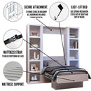 Easy-Lift Full Murphy Wall Bed in White with Two Bookshelves