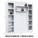 Easy-Lift Full Murphy Wall Bed in Grey with Two Bookshelves