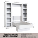 Easy-Lift Twin Murphy Wall Bed in Natural Brown Wood Grain with Two Bookshelves
