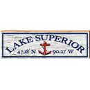 Lake Superior Red Anchor White Latitude Longitude | Wall Art Print on Real Wood