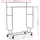 Heavy Duty Double Bar Clothes Hanging Garment Rack on Lockable Wheels