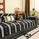 Non-Slip Sofa Cover with Thick Chenille Texture Woven Stripe Couch Protector Throw