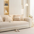 Soft Chenille Sectional Sofa Cover with Pom Pom Trim – Non-Slip Couch Protector
