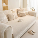 Soft Chenille Sectional Sofa Cover with Pom Pom Trim – Non-Slip Couch Protector