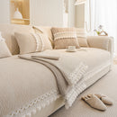 Soft Chenille Sectional Sofa Cover with Pom Pom Trim – Non-Slip Couch Protector