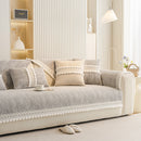 Soft Chenille Sectional Sofa Cover with Pom Pom Trim – Non-Slip Couch Protector