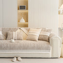 Soft Chenille Sectional Sofa Cover with Pom Pom Trim – Non-Slip Couch Protector