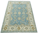 Hand Knotted 6x9  Oushak Light Blue and Beige Wool Area Rug | TRDCP1069