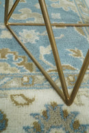 Hand Knotted 6x9  Oushak Light Blue and Beige Wool Area Rug | TRDCP1069