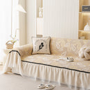 Leaf Jacquard Sofa Cover with Ruffle Skirt – Non-Slip Couch Protector with Sheer Hem