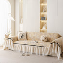 Leaf Jacquard Sofa Cover with Ruffle Skirt – Non-Slip Couch Protector with Sheer Hem