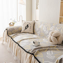Leaf Jacquard Sofa Cover with Ruffle Skirt – Non-Slip Couch Protector with Sheer Hem