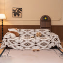 Bohemian Tufted Sofa Cover, Soft Sherpa Fleece Throw Blanket with 3D Aztec Geometric