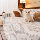 Bohemian Tufted Sofa Cover, Soft Sherpa Fleece Throw Blanket with 3D Aztec Geometric