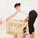 Wooden Baby Playpen with Mirror & Whiteboard Panel – Foldable 63" x 63" Montessori Sensory Play Yard