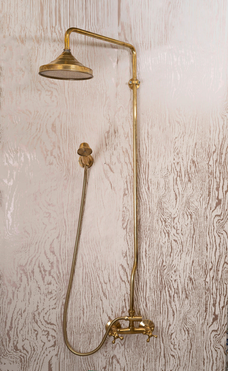 Unlacquered Brass Shower System - Brass Round Head