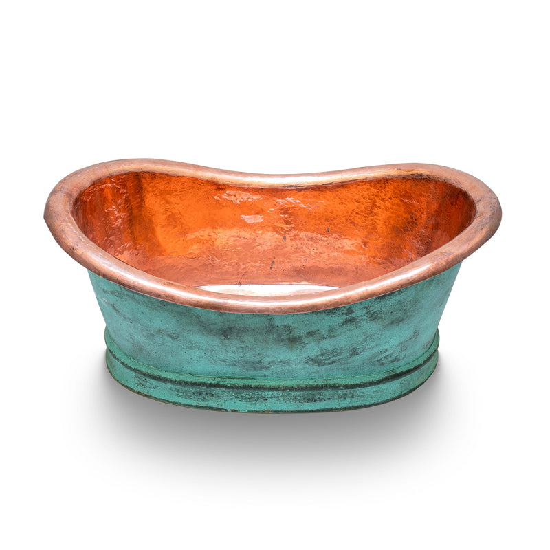 Green Patina Copper Tub-Style Bathroom Vessel Sink Vanity