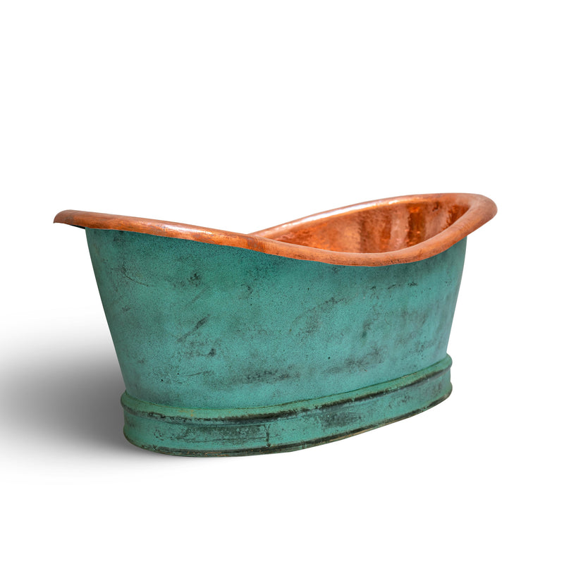 Green Patina Copper Tub-Style Bathroom Vessel Sink Vanity