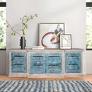 1900s Antique Door Repurposed 105" Long Sideboard Credenza