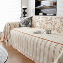 Chenille Striped Floral Couch Cover Sofa Slipcover for Most Shape Sofas, Reversible Sofa Throw Cover