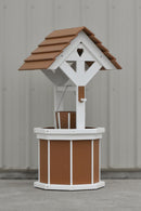 4 ft. Poly Wishing Well with Planter Bucket, Carmel and White