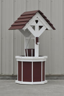 4 ft. Poly Wishing Well with Planter Bucket, Cherry and White