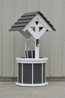 4 ft. Poly Wishing Well with Planter Bucket, Gray and White