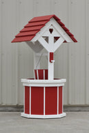 4 ft. Poly Wishing Well with Planter Bucket, Red and White
