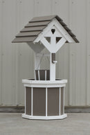 4 ft. Poly Wishing Well with Planter Bucket, Weathered Wood and White