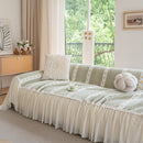 Daisy Striped Sofa Cover with Sheer Ruffle Skirt, Floral Soft Slipcover Blanket