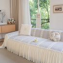 Daisy Striped Sofa Cover with Sheer Ruffle Skirt, Floral Soft Slipcover Blanket