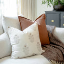 Ella Floral Block Printed Pillow Cover | Light Brown + Terracotta Detail