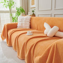 Solid Color Chenille Sofa Throw Blanket, Cozy & Easy Care Fringed Furniture Protector