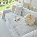 Plush Faux Fur Warm Sofa Cover with Waves Jacquard Textured Throw Blankets for Couch