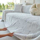 Plush Faux Fur Warm Sofa Cover with Waves Jacquard Textured Throw Blankets for Couch