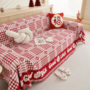 Chenille Houndstooth Sofa Throw Cover, Scratch Proof Cozy Throw Blankets for Couch