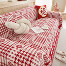 Chenille Houndstooth Sofa Throw Cover, Scratch Proof Cozy Throw Blankets for Couch