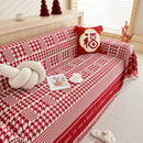 Chenille Houndstooth Couch Cover, Chaise Lounge Blanket Cover, Sectional Couch Scratch Protector